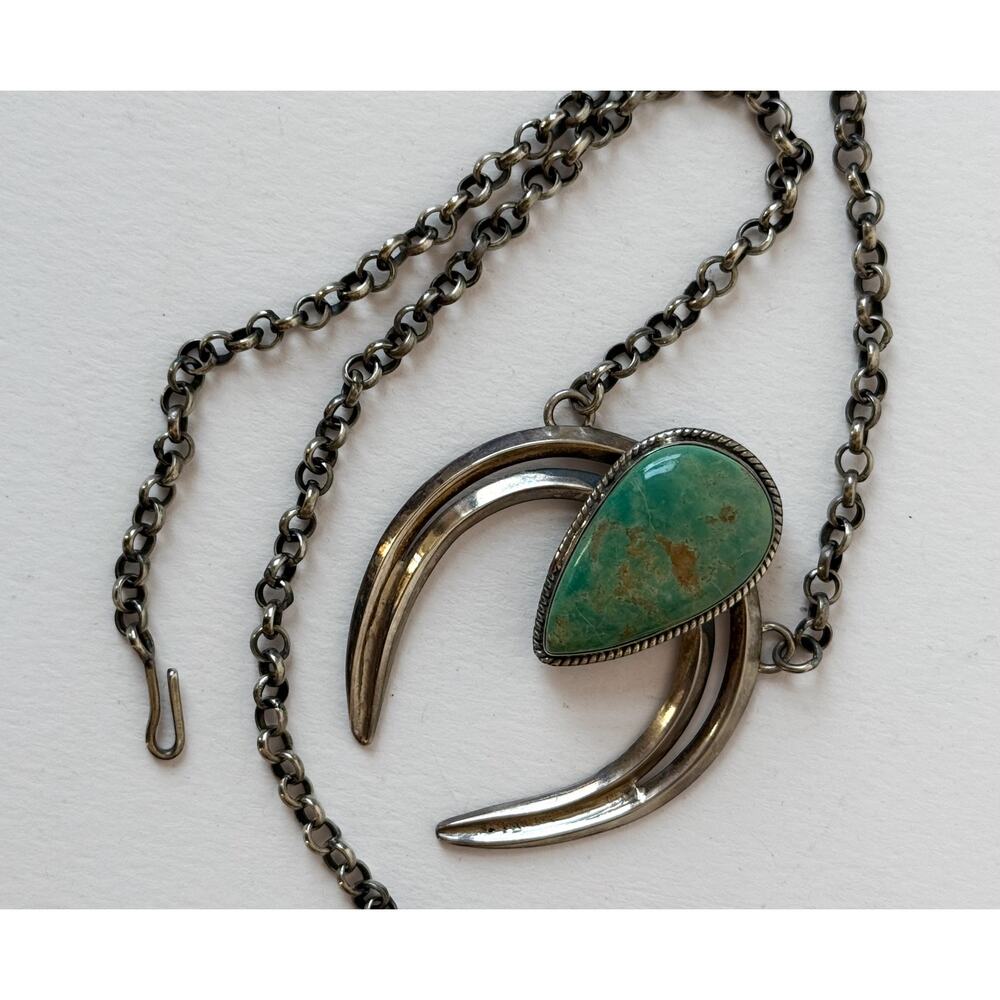 VTG Southwest NAJA Sterling Silver Turquoise Squash Blossom Necklace Navajo
